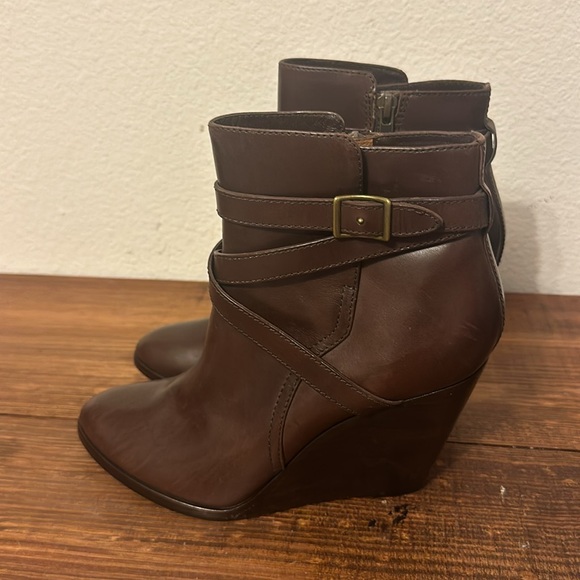 Frye Cece Jodhpur Leather Wedge Brown Bootie - Picture 3 of 14